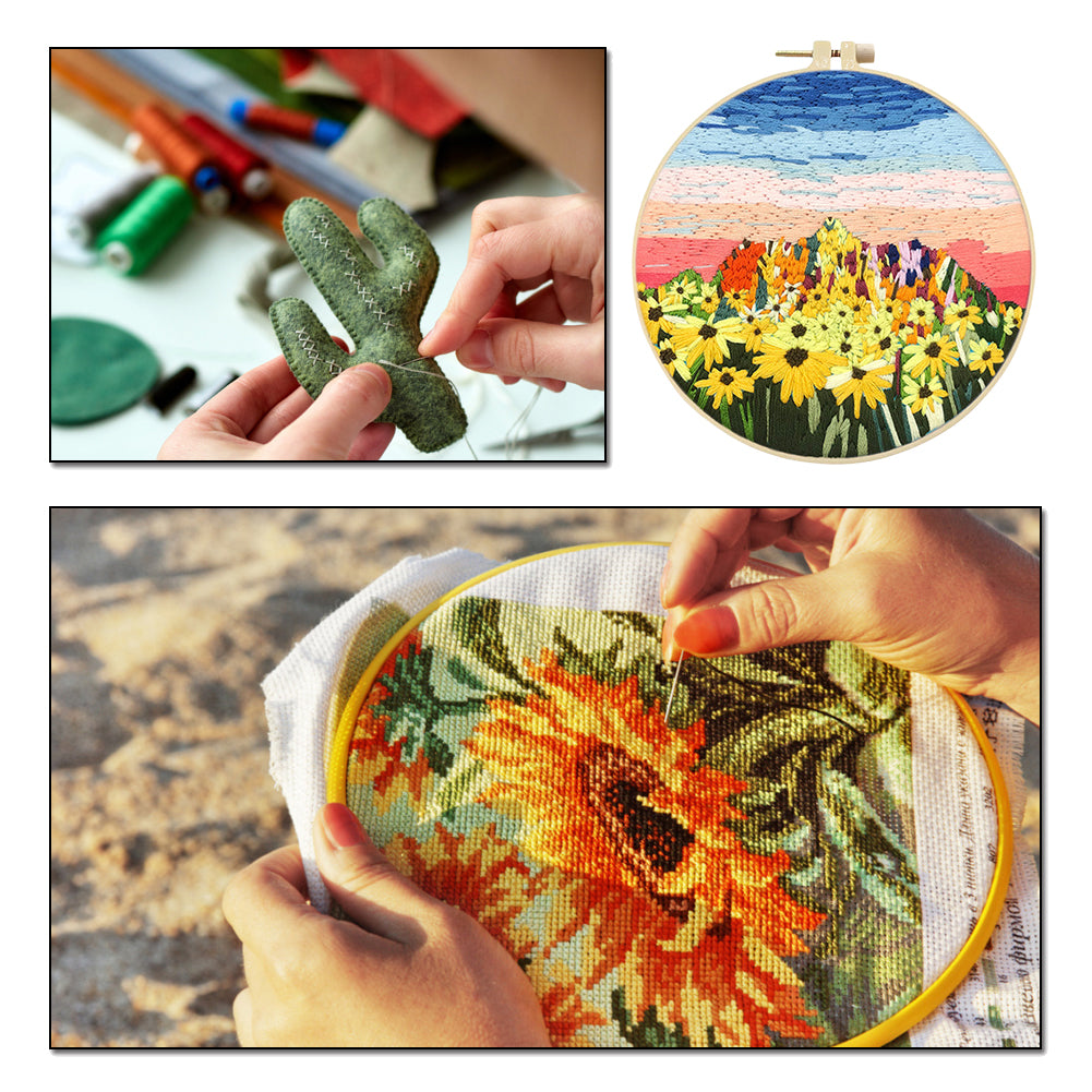 Harvest In Autumn - DIY Embroidery Cross Stitch Kit with Pattern Cotton Threads Needles Hoop 30x30CM/11.81x11.81in