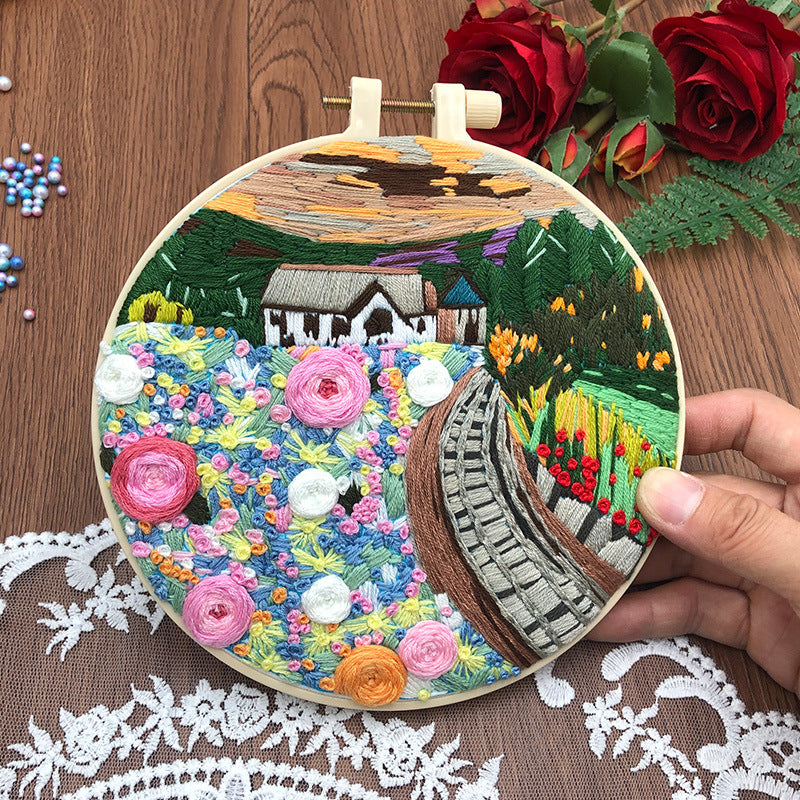 Beautiful Night View - DIY Embroidery Cross Stitch Kit with Pattern Cotton Threads Needles Hoop 30x30CM/11.81x11.81in
