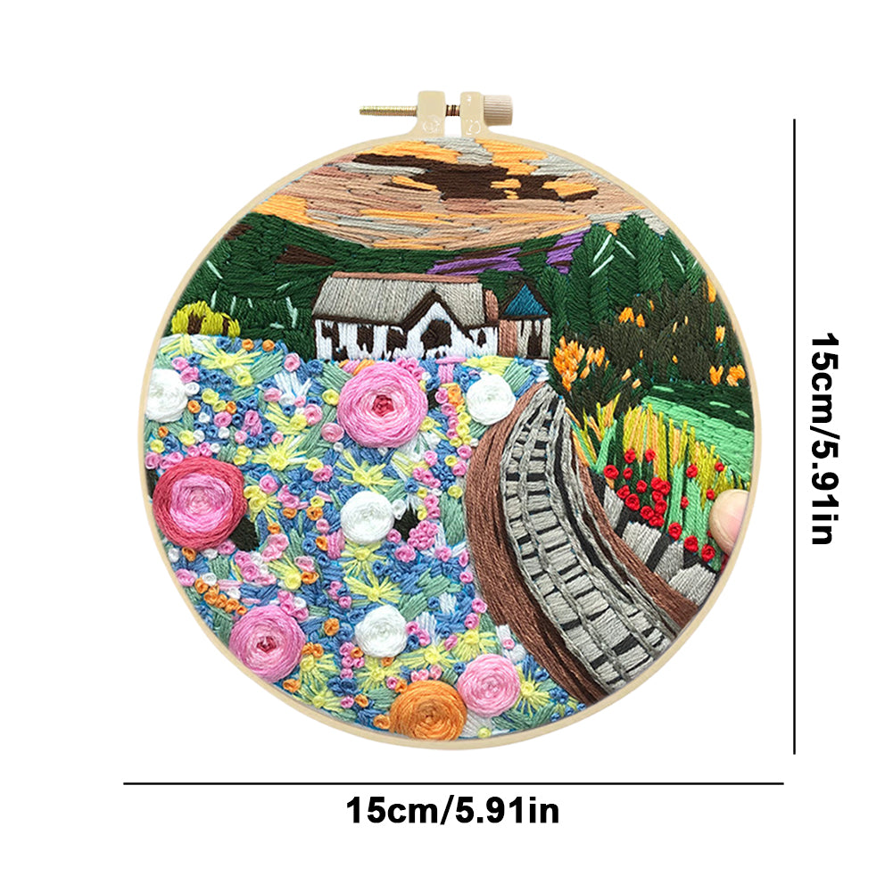 Beautiful Night View - DIY Embroidery Cross Stitch Kit with Pattern Cotton Threads Needles Hoop 30x30CM/11.81x11.81in