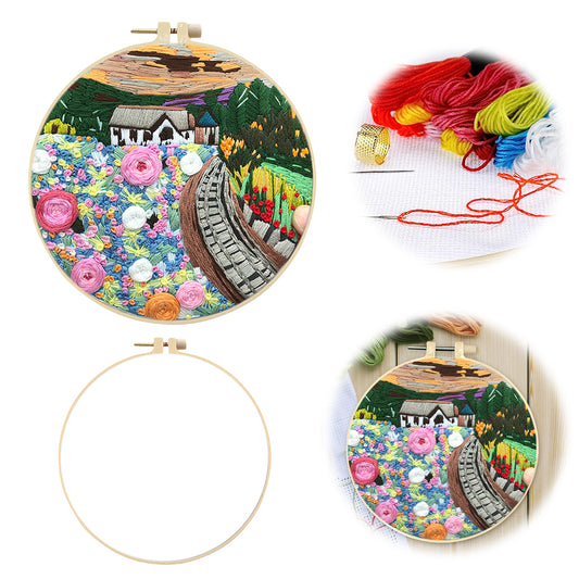 Beautiful Night View - DIY Embroidery Cross Stitch Kit with Pattern Cotton Threads Needles Hoop 30x30CM/11.81x11.81in