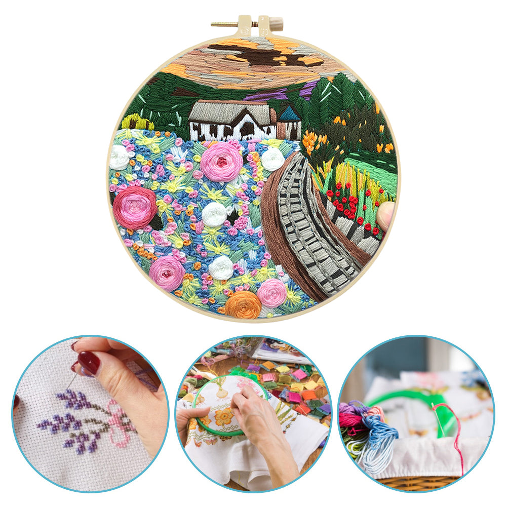 Beautiful Night View - DIY Embroidery Cross Stitch Kit with Pattern Cotton Threads Needles Hoop 30x30CM/11.81x11.81in