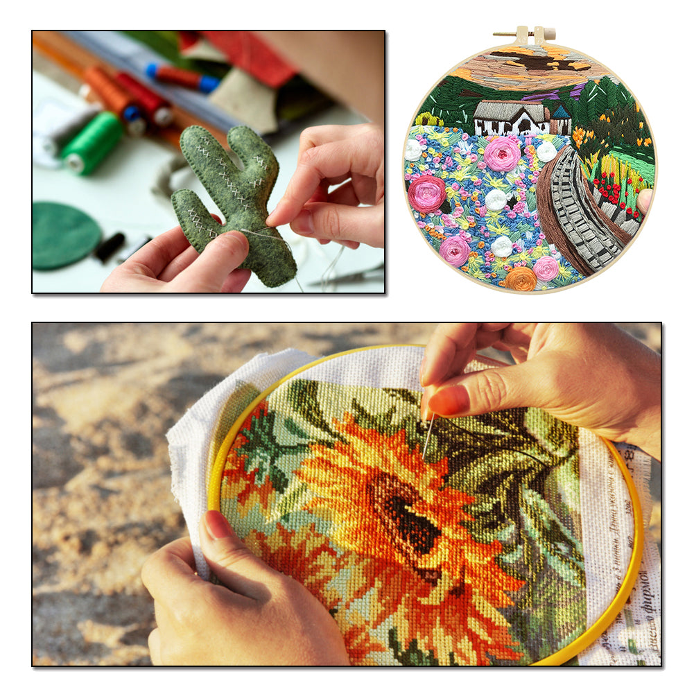 Beautiful Night View - DIY Embroidery Cross Stitch Kit with Pattern Cotton Threads Needles Hoop 30x30CM/11.81x11.81in