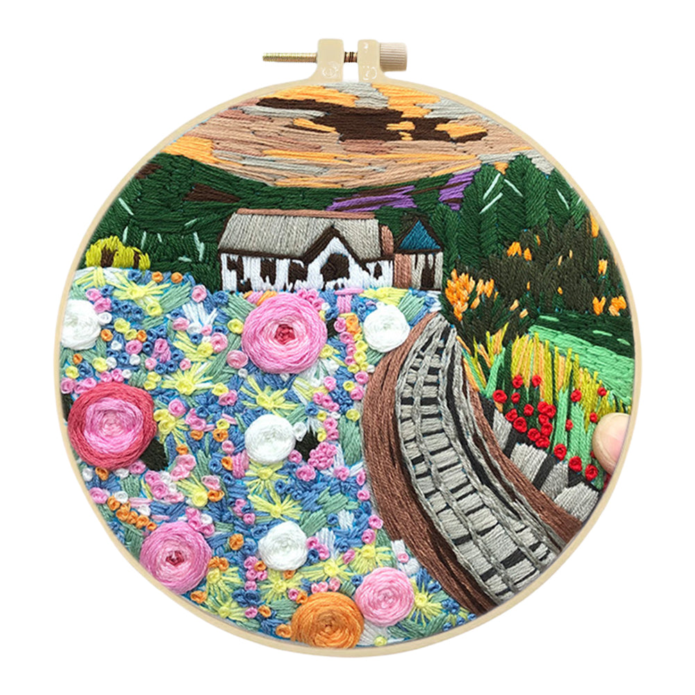 Beautiful Night View - DIY Embroidery Cross Stitch Kit with Pattern Cotton Threads Needles Hoop 30x30CM/11.81x11.81in