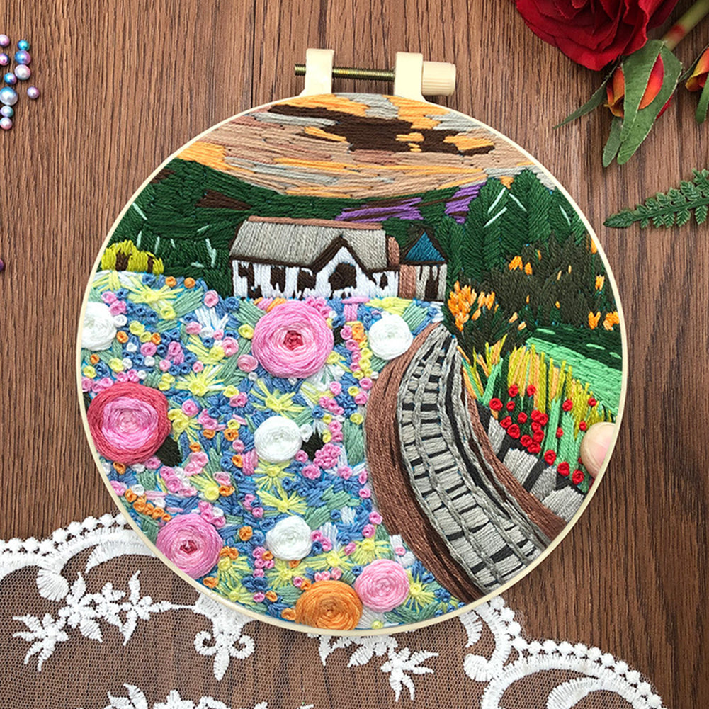 Beautiful Night View - DIY Embroidery Cross Stitch Kit with Pattern Cotton Threads Needles Hoop 30x30CM/11.81x11.81in