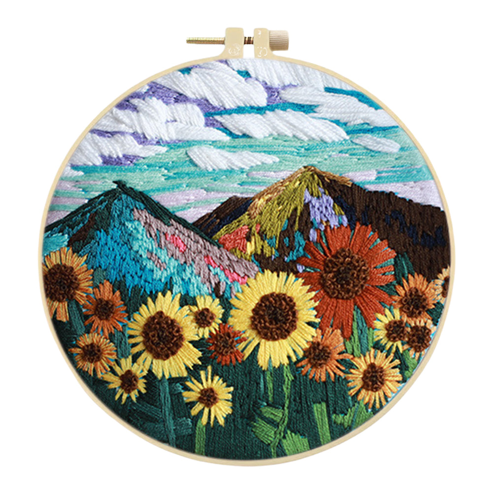 Magnificent Mountains - DIY Embroidery Cross Stitch Kit with Pattern Cotton Threads Needles Hoop 30x30CM/11.81x11.81in