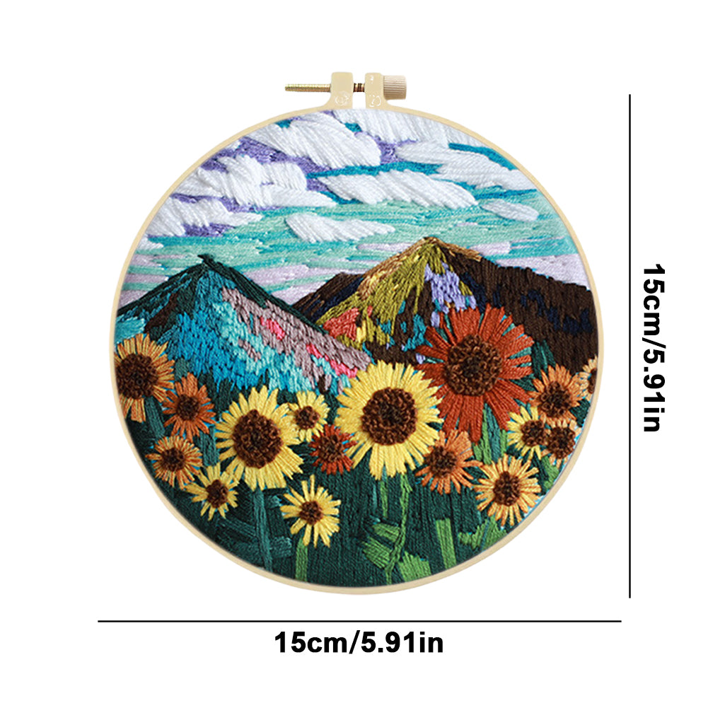 Magnificent Mountains - DIY Embroidery Cross Stitch Kit with Pattern Cotton Threads Needles Hoop 30x30CM/11.81x11.81in
