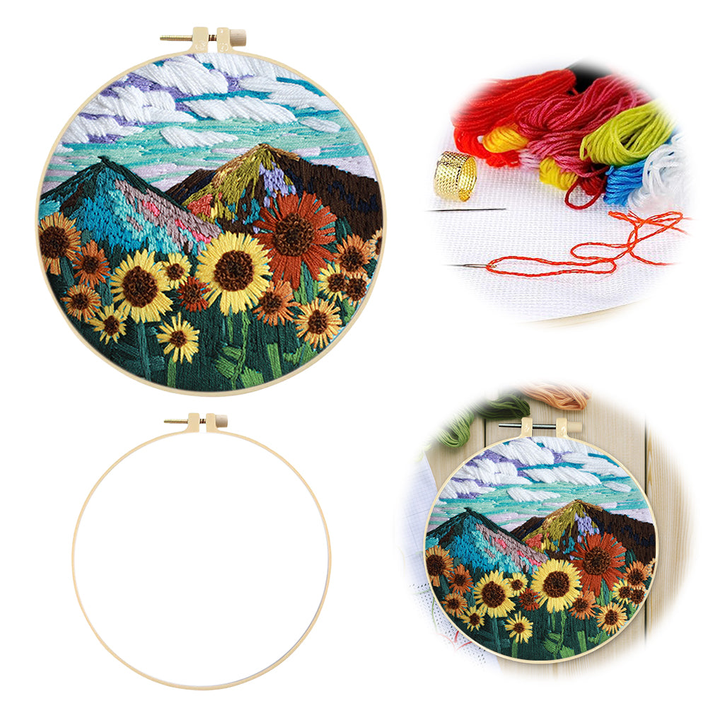 Magnificent Mountains - DIY Embroidery Cross Stitch Kit with Pattern Cotton Threads Needles Hoop 30x30CM/11.81x11.81in
