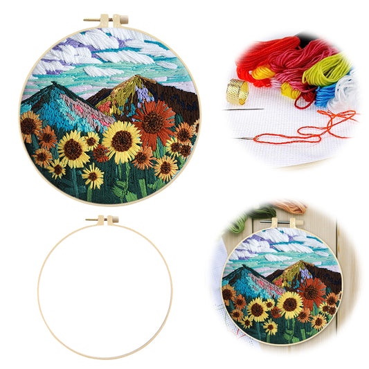 Magnificent Mountains - DIY Embroidery Cross Stitch Kit with Pattern Cotton Threads Needles Hoop 30x30CM/11.81x11.81in