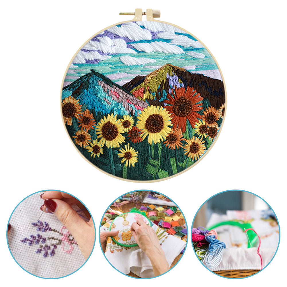 Magnificent Mountains - DIY Embroidery Cross Stitch Kit with Pattern Cotton Threads Needles Hoop 30x30CM/11.81x11.81in