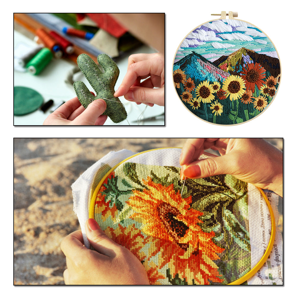 Magnificent Mountains - DIY Embroidery Cross Stitch Kit with Pattern Cotton Threads Needles Hoop 30x30CM/11.81x11.81in