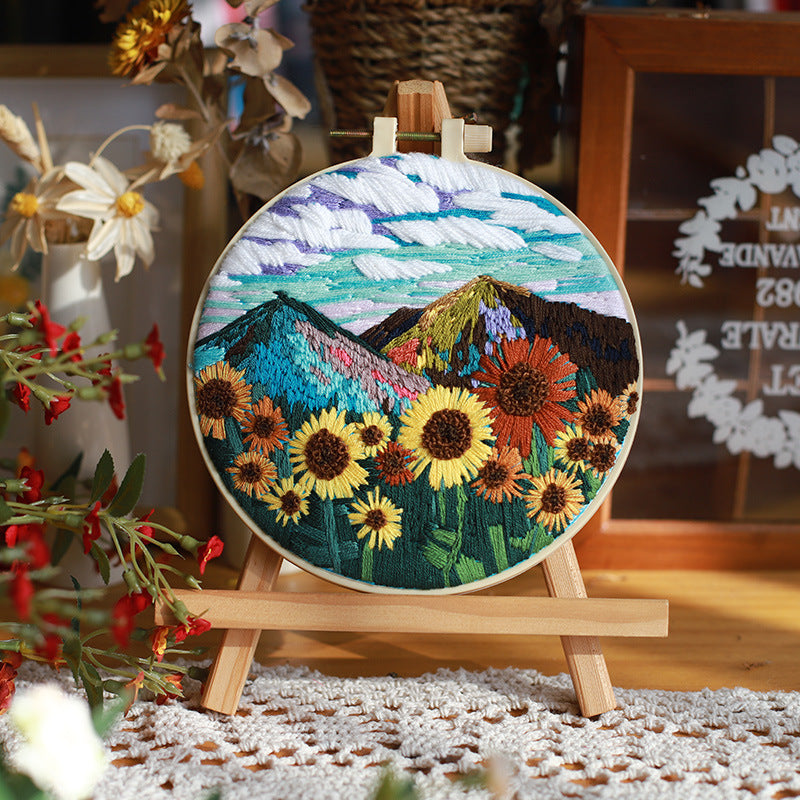 Magnificent Mountains - DIY Embroidery Cross Stitch Kit with Pattern Cotton Threads Needles Hoop 30x30CM/11.81x11.81in