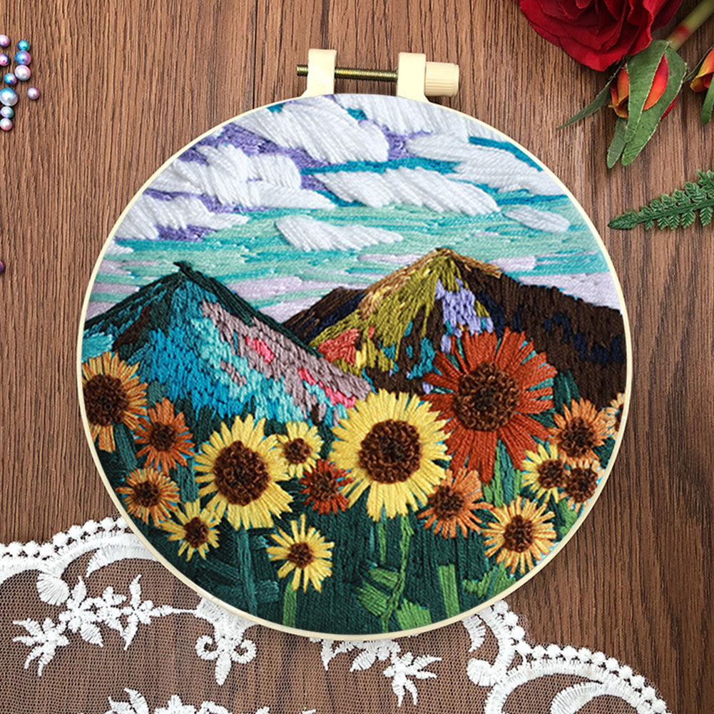 Magnificent Mountains - DIY Embroidery Cross Stitch Kit with Pattern Cotton Threads Needles Hoop 30x30CM/11.81x11.81in