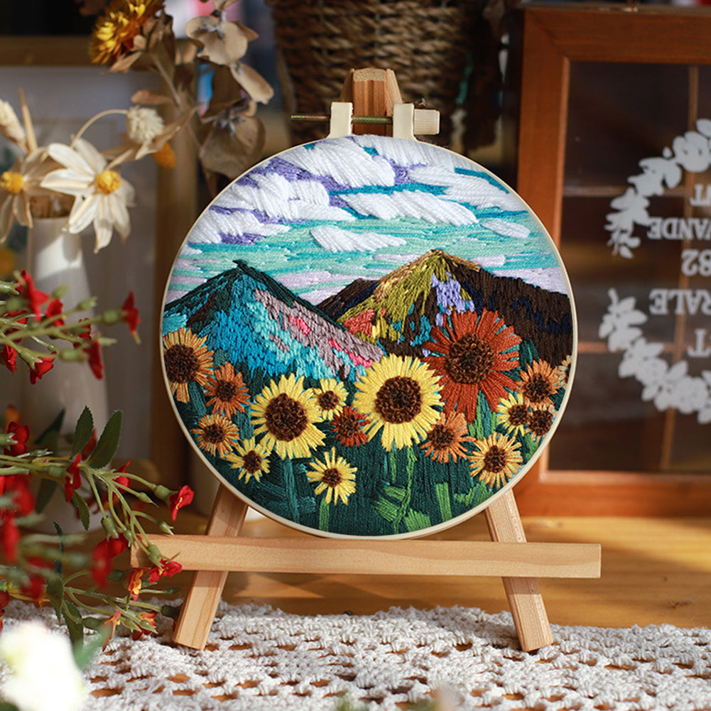 Magnificent Mountains - DIY Embroidery Cross Stitch Kit with Pattern Cotton Threads Needles Hoop 30x30CM/11.81x11.81in