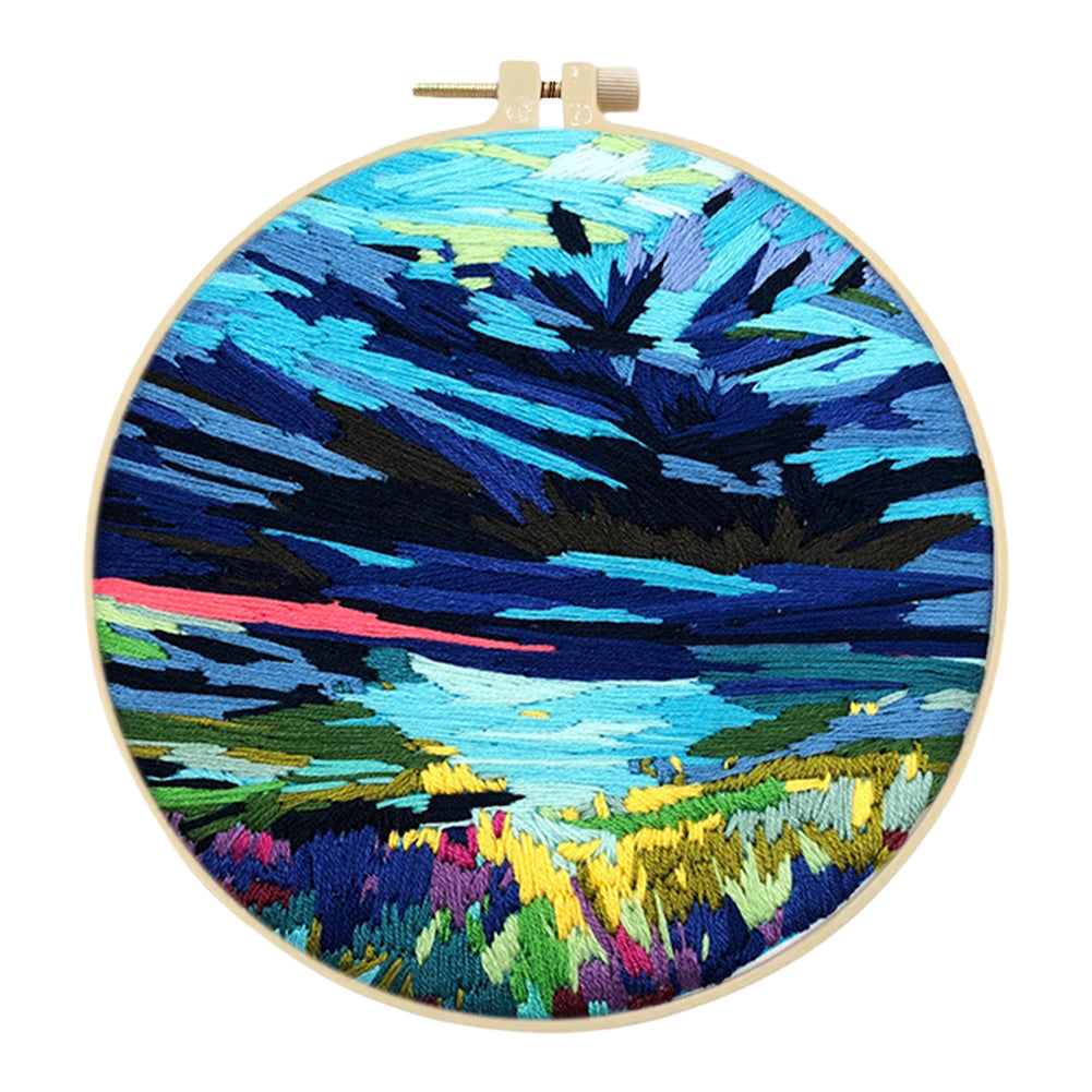 Water & Sky Merging - DIY Embroidery Cross Stitch Kit with Pattern Cotton Threads Needles Hoop 30x30CM/11.81x11.81in