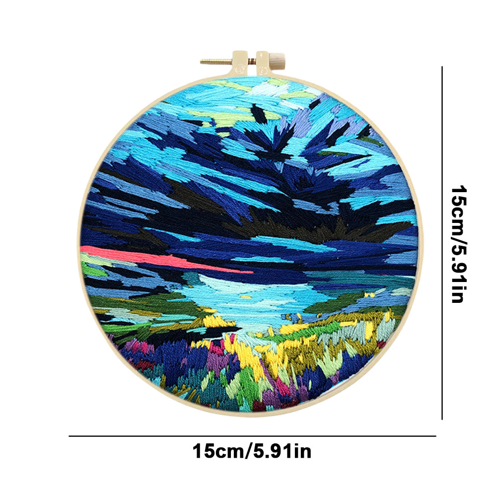 Water & Sky Merging - DIY Embroidery Cross Stitch Kit with Pattern Cotton Threads Needles Hoop 30x30CM/11.81x11.81in