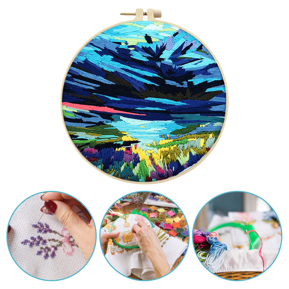 Water & Sky Merging - DIY Embroidery Cross Stitch Kit with Pattern Cotton Threads Needles Hoop 30x30CM/11.81x11.81in