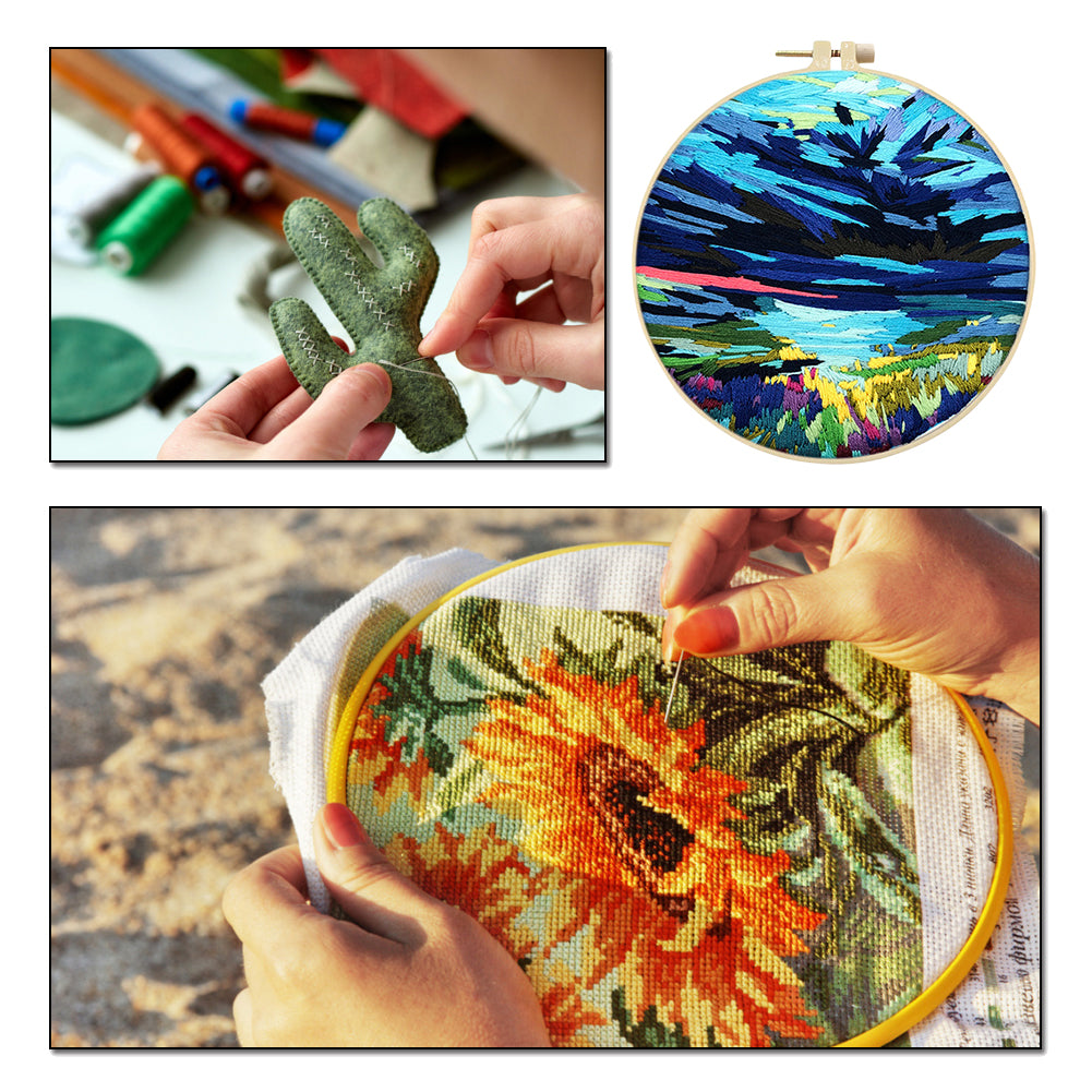 Water & Sky Merging - DIY Embroidery Cross Stitch Kit with Pattern Cotton Threads Needles Hoop 30x30CM/11.81x11.81in