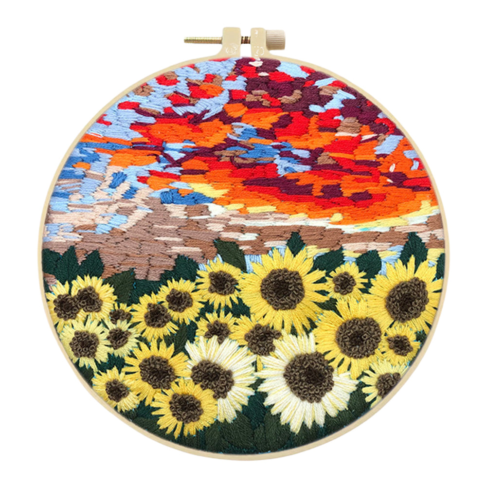 Beautiful Mountains & Waters - DIY Embroidery Cross Stitch Kit with Pattern Cotton Threads Needles Hoop 30x30CM/11.81x11.81in