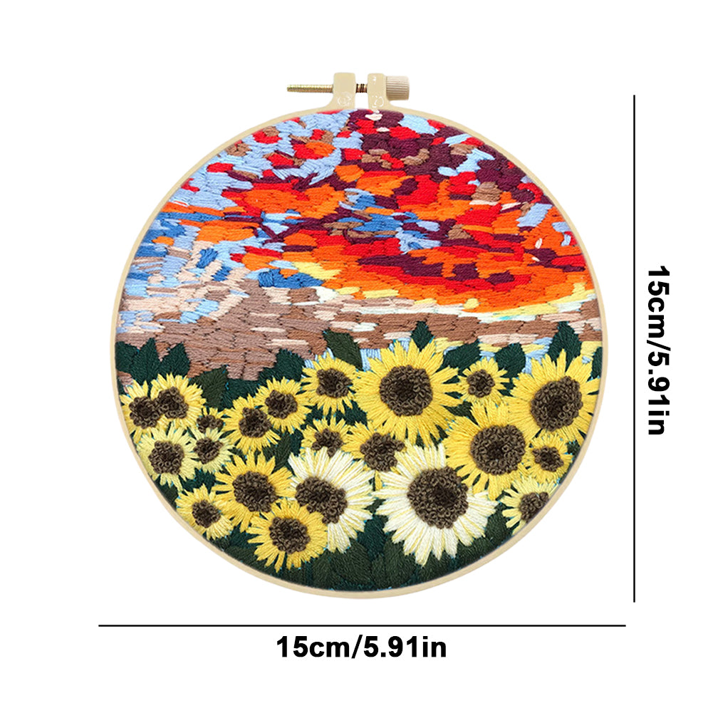 Beautiful Mountains & Waters - DIY Embroidery Cross Stitch Kit with Pattern Cotton Threads Needles Hoop 30x30CM/11.81x11.81in