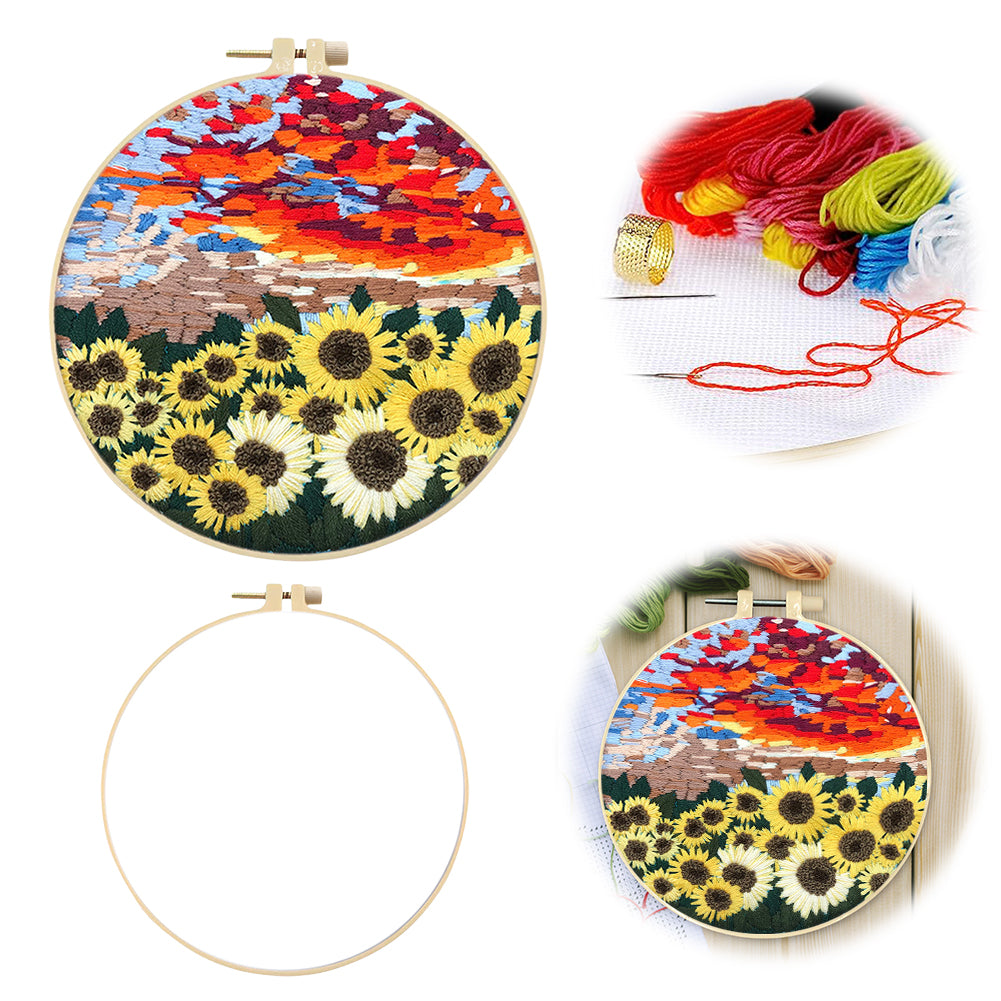 Beautiful Mountains & Waters - DIY Embroidery Cross Stitch Kit with Pattern Cotton Threads Needles Hoop 30x30CM/11.81x11.81in
