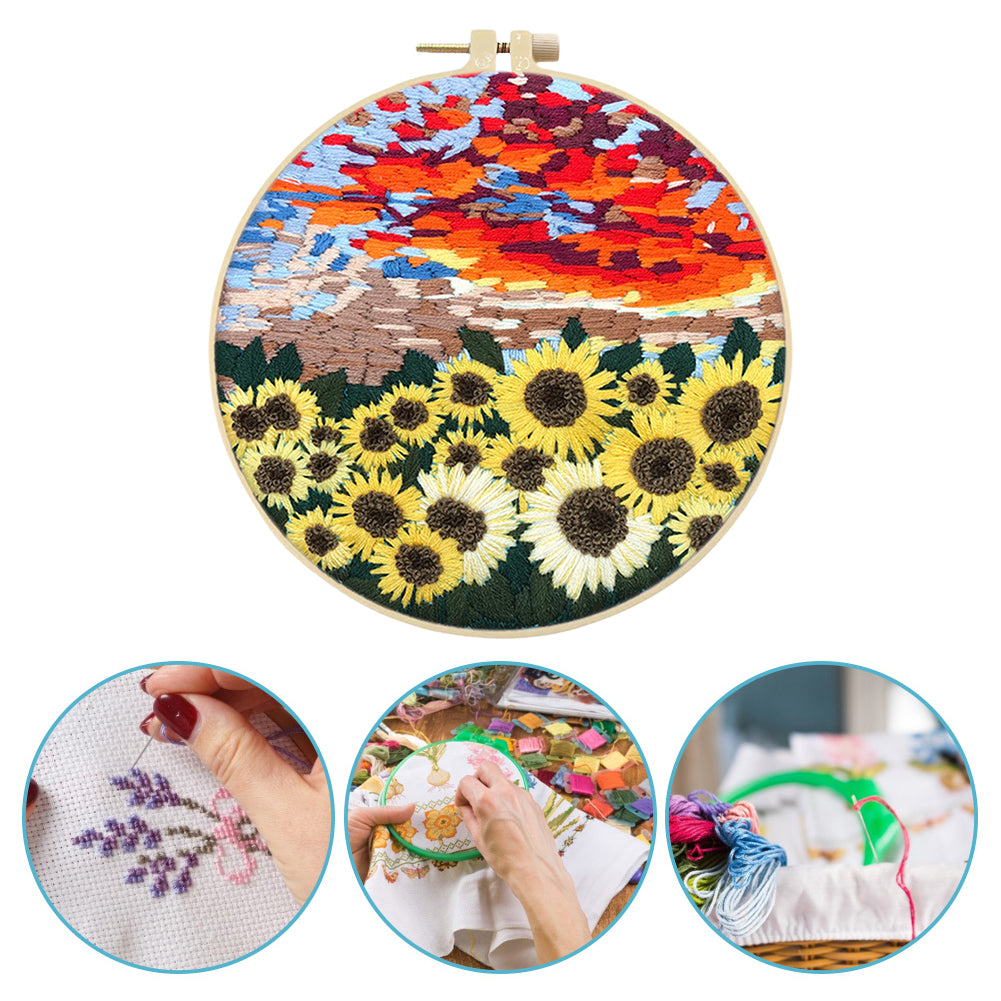 Beautiful Mountains & Waters - DIY Embroidery Cross Stitch Kit with Pattern Cotton Threads Needles Hoop 30x30CM/11.81x11.81in