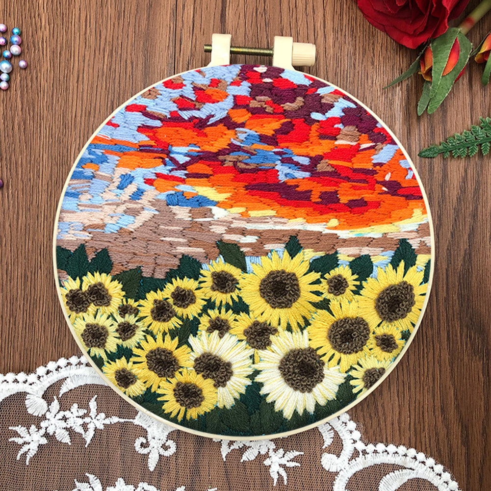 Beautiful Mountains & Waters - DIY Embroidery Cross Stitch Kit with Pattern Cotton Threads Needles Hoop 30x30CM/11.81x11.81in