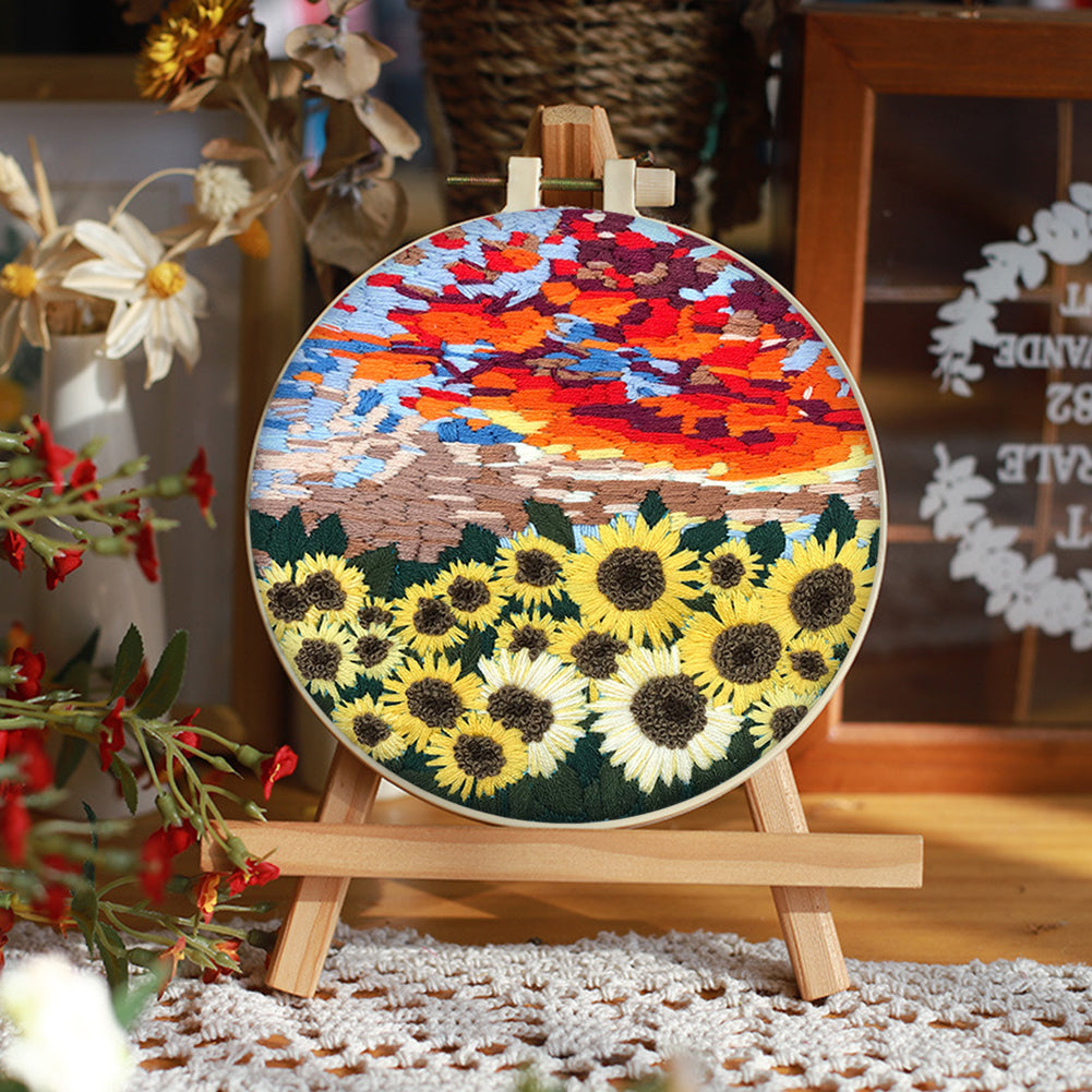 Beautiful Mountains & Waters - DIY Embroidery Cross Stitch Kit with Pattern Cotton Threads Needles Hoop 30x30CM/11.81x11.81in