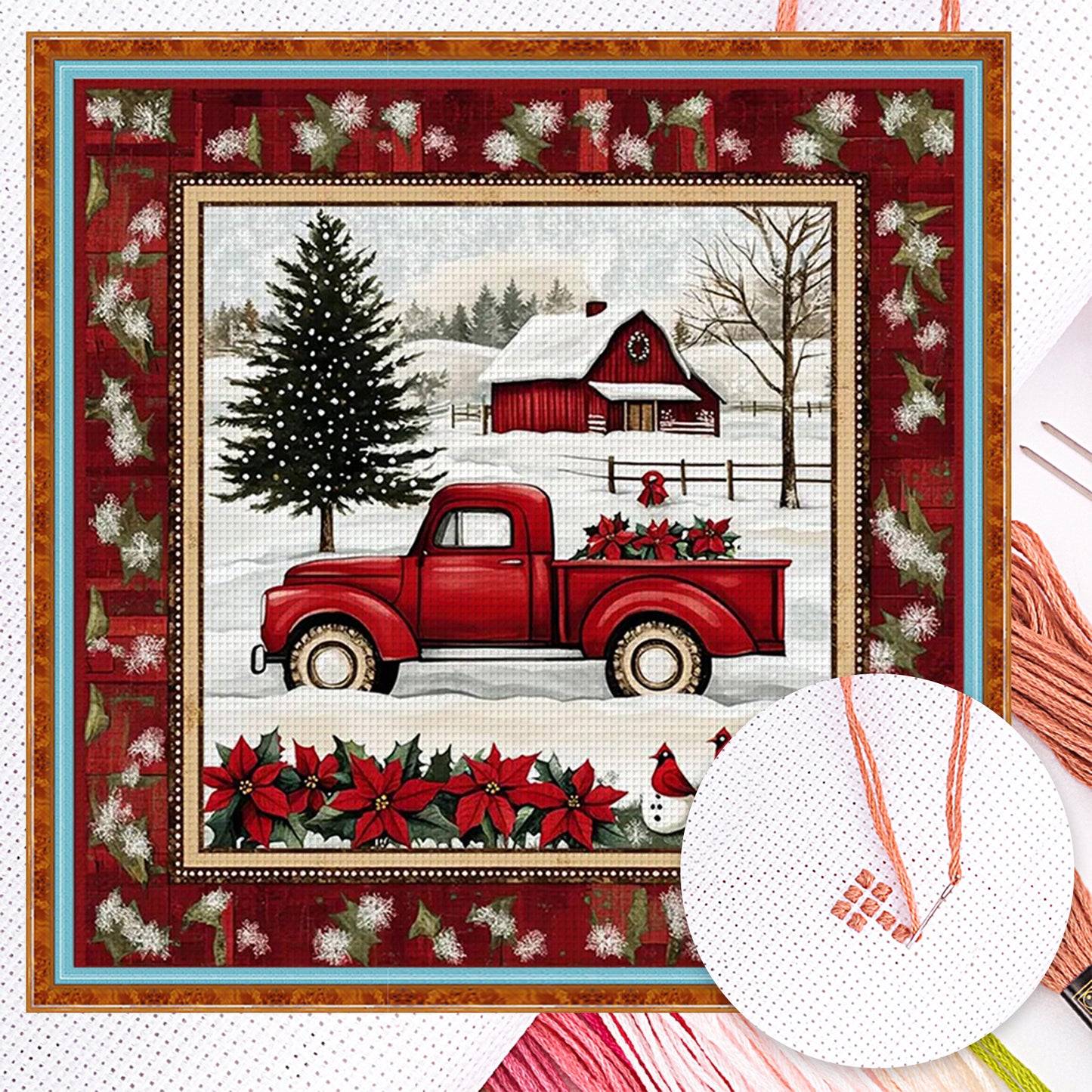 Christmas Truck - Full 11CT Counted Cross Stitch 40x40CM - Yishu