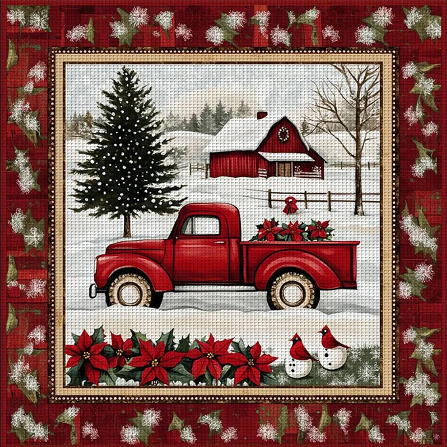 Christmas Truck - Full 11CT Counted Cross Stitch 40x40CM - Yishu