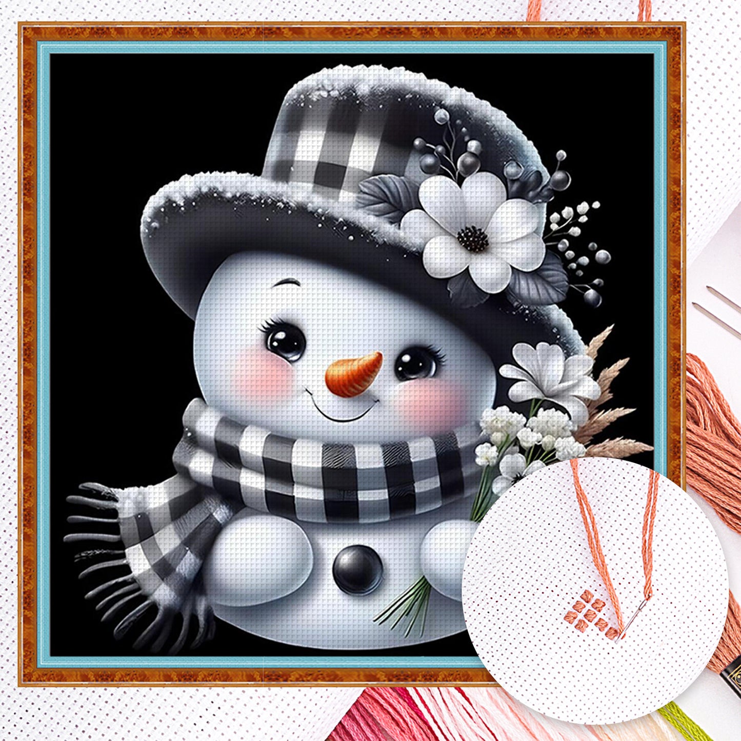 Cute Snowman - Full 11CT Counted Cross Stitch 45x45CM - Yishu