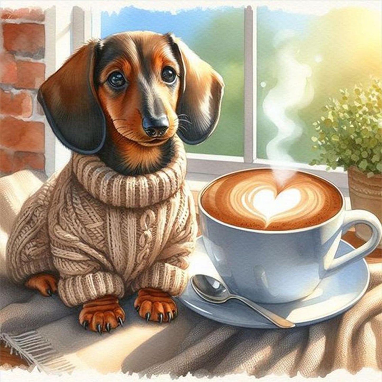 Dachshund With Coffee-Dog - Full 11CT Counted Cross Stitch 40x40CM - Yishu