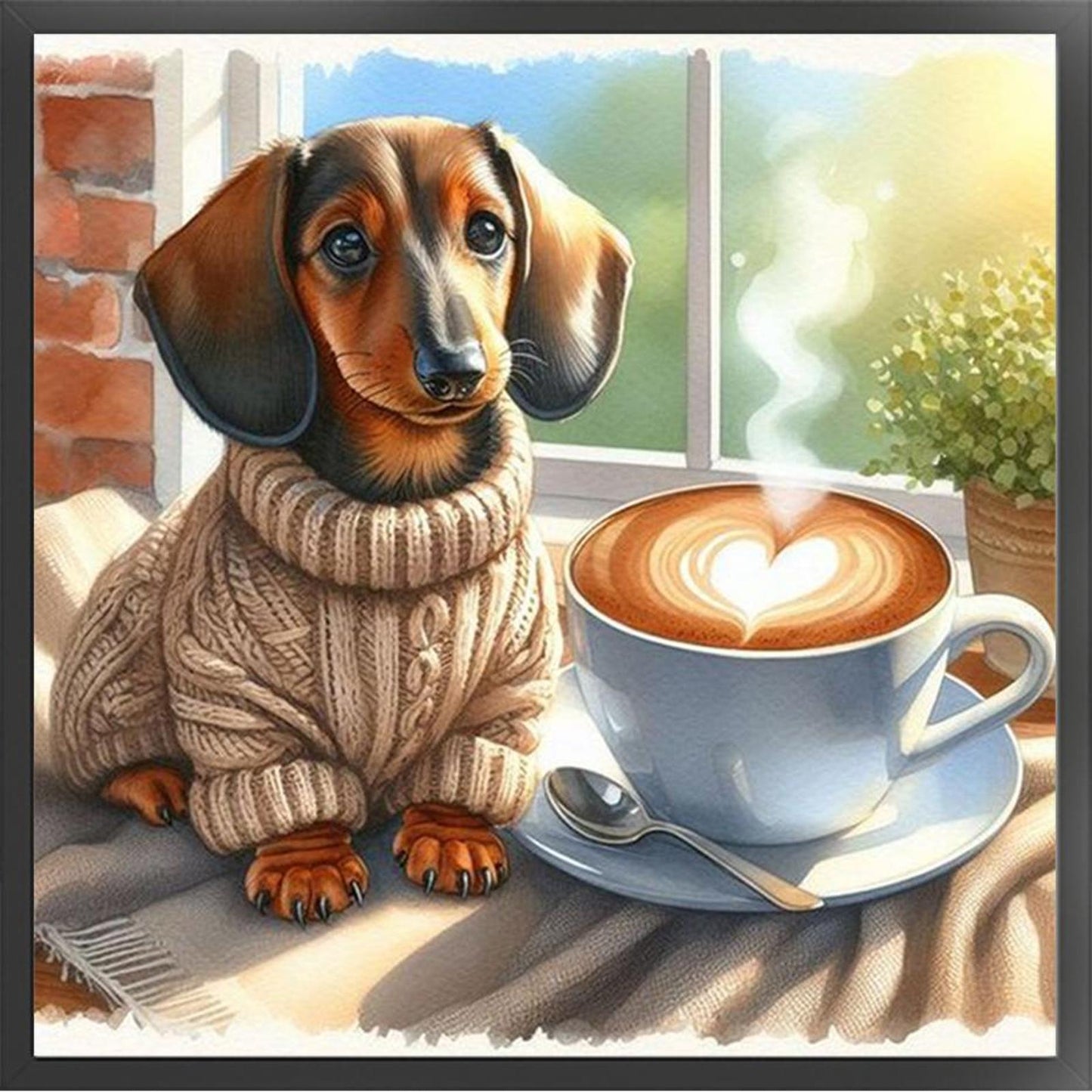 Dachshund With Coffee-Dog - Full 11CT Counted Cross Stitch 40x40CM - Yishu