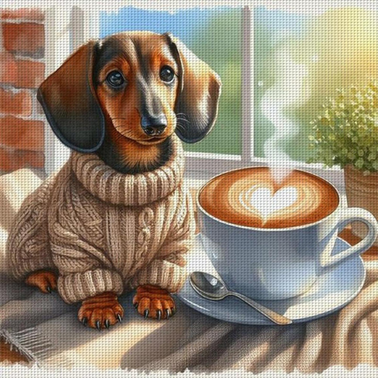 Dachshund With Coffee-Dog - Full 11CT Counted Cross Stitch 40x40CM - Yishu