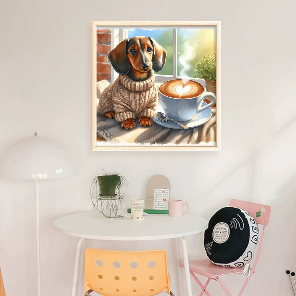 Dachshund With Coffee-Dog - Full 11CT Counted Cross Stitch 40x40CM - Yishu