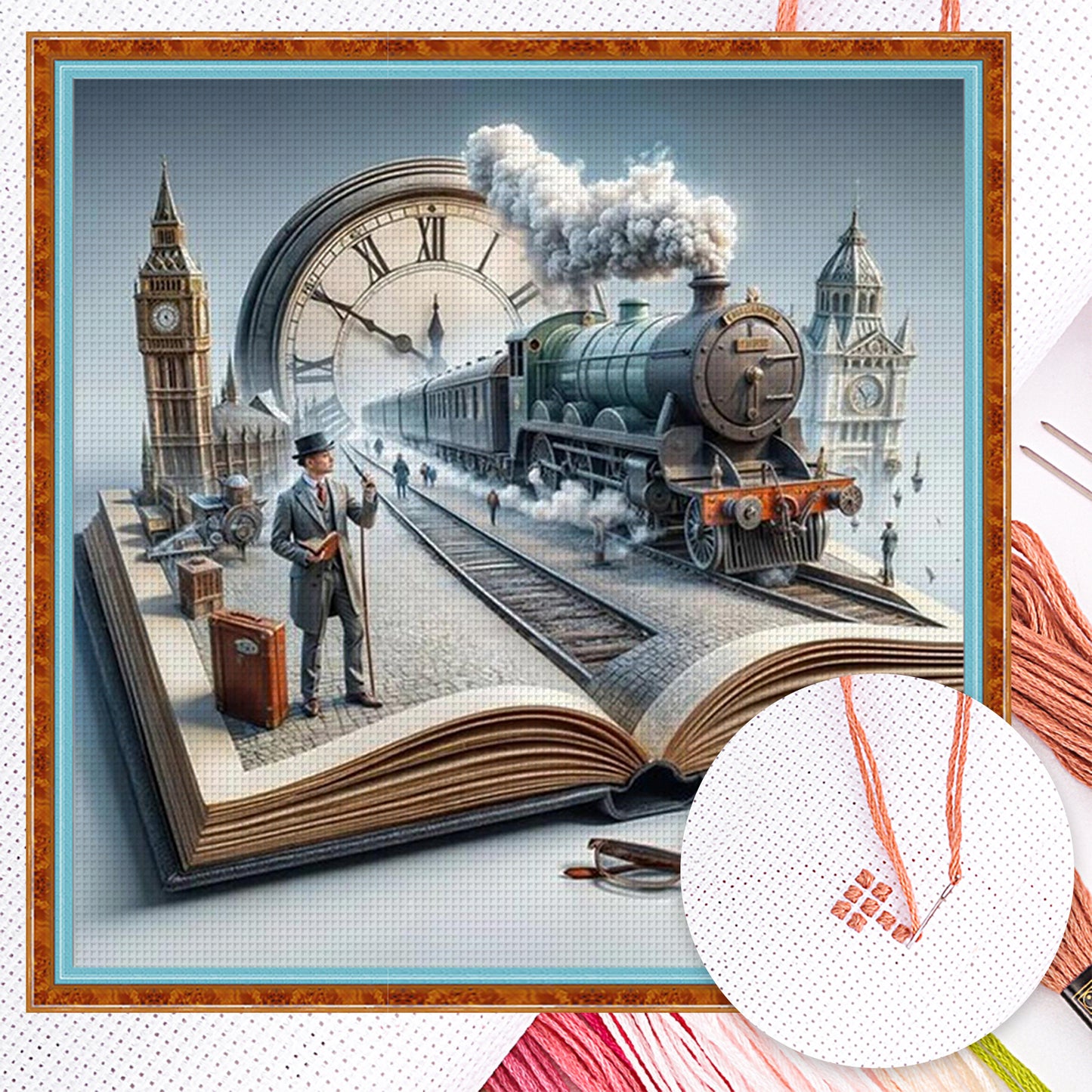 Steam Age In Books - Full 11CT Counted Cross Stitch 50x50CM - Huacan