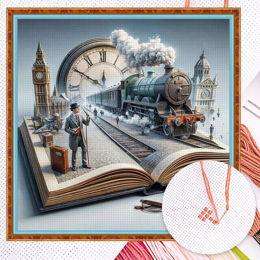 Steam Age In Books - Full 11CT Counted Cross Stitch 50x50CM - Huacan