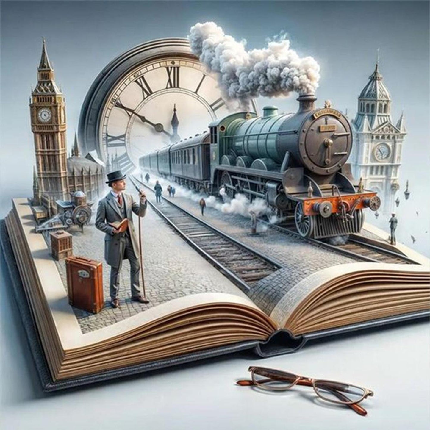 Steam Age In Books - Full 11CT Counted Cross Stitch 50x50CM - Huacan