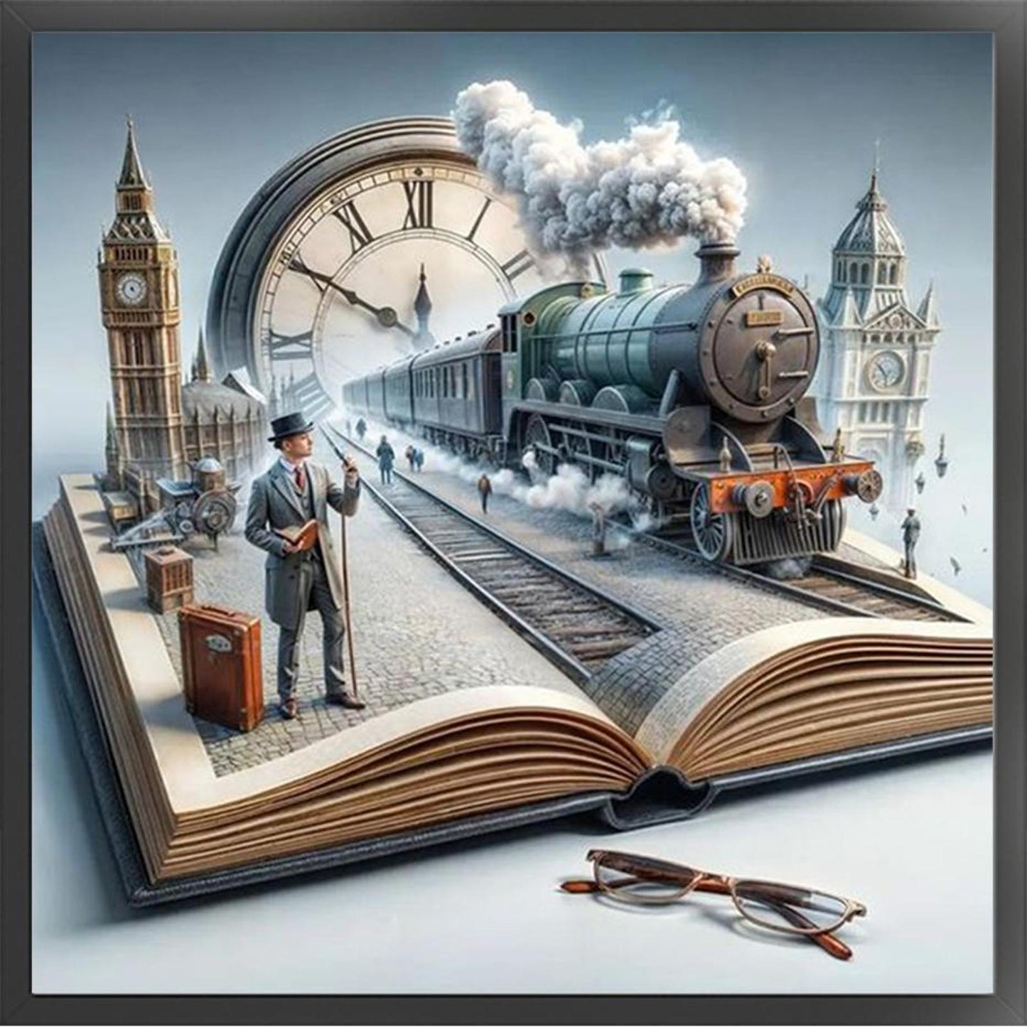 Steam Age In Books - Full 11CT Counted Cross Stitch 50x50CM - Huacan