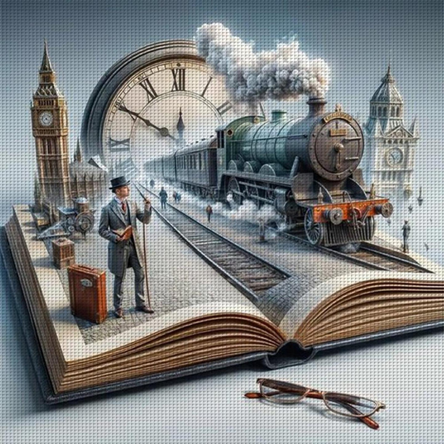 Steam Age In Books - Full 11CT Counted Cross Stitch 50x50CM - Huacan