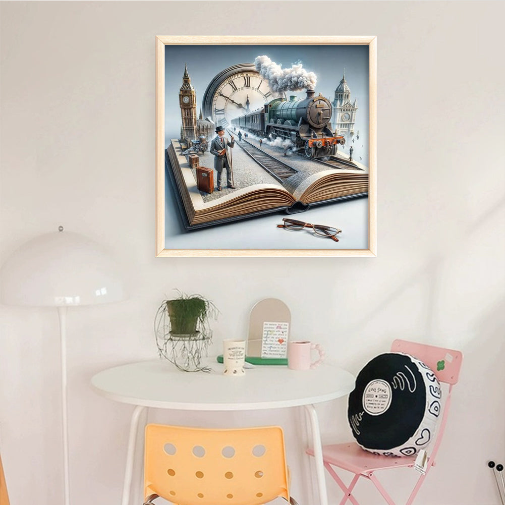 Steam Age In Books - Full 11CT Counted Cross Stitch 50x50CM - Huacan