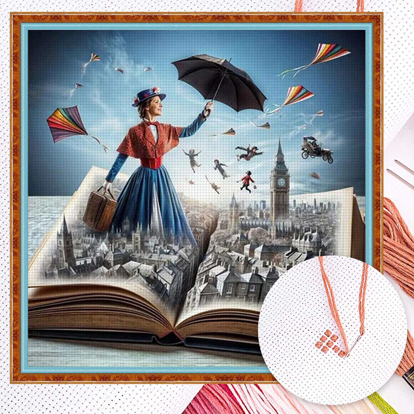 Fairy Tale World In Books - Full 11CT Counted Cross Stitch 50x50CM - Huacan
