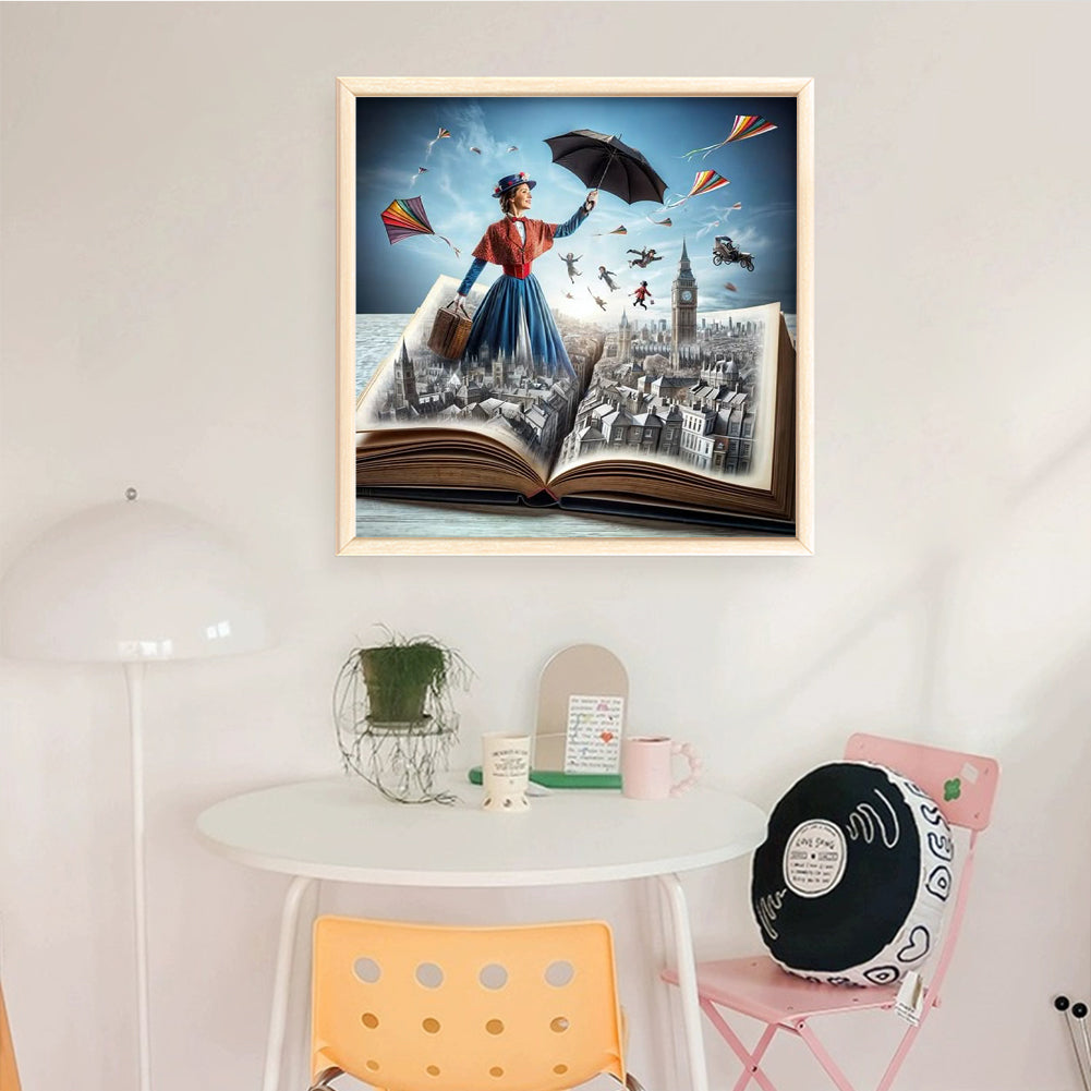 Fairy Tale World In Books - Full 11CT Counted Cross Stitch 50x50CM - Huacan