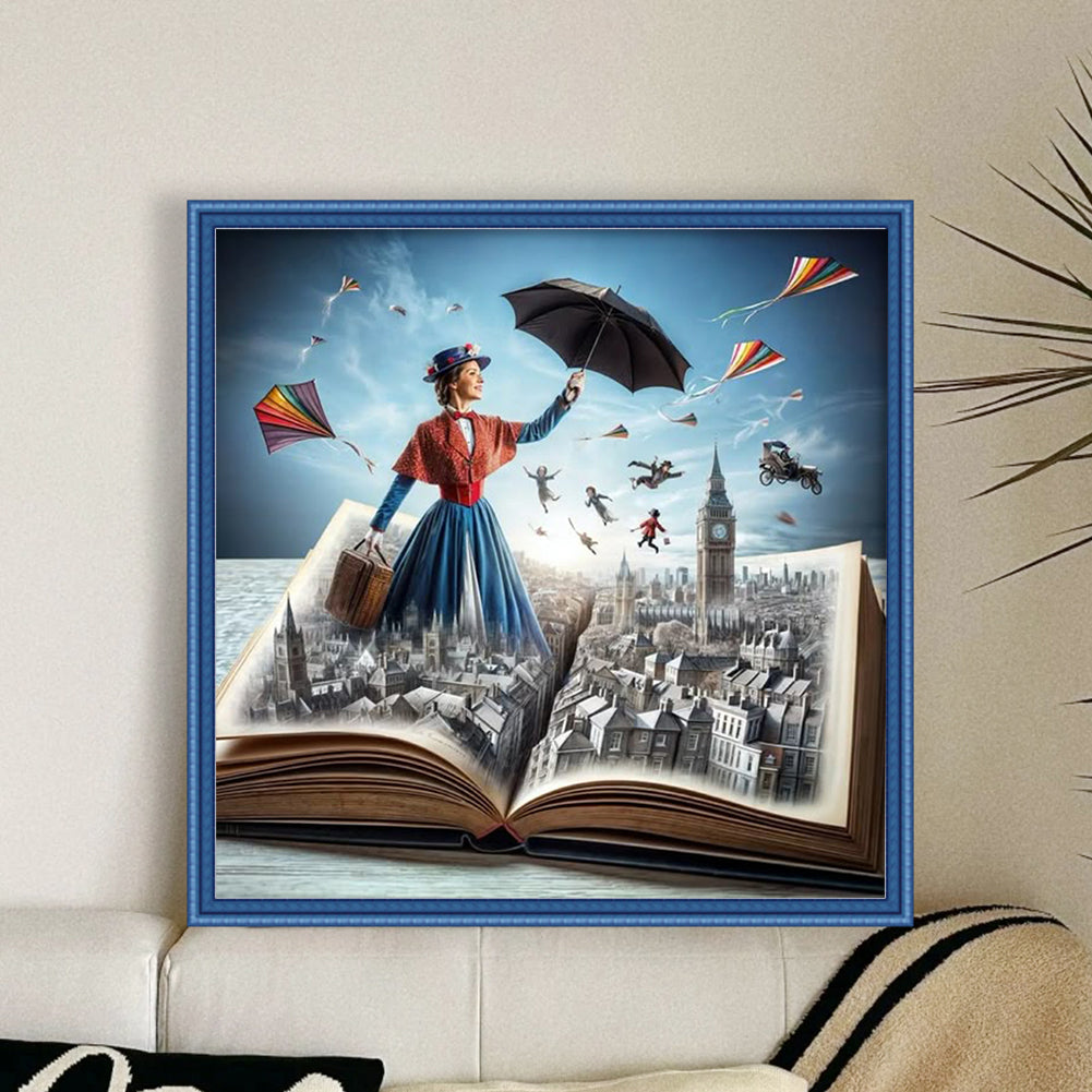 Fairy Tale World In Books - Full 11CT Counted Cross Stitch 50x50CM - Huacan