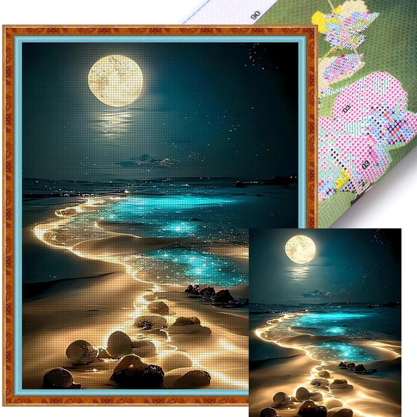 Fluorescent Beach - Full 11CT Stamped Cross Stitch 40x50CM - Yishu