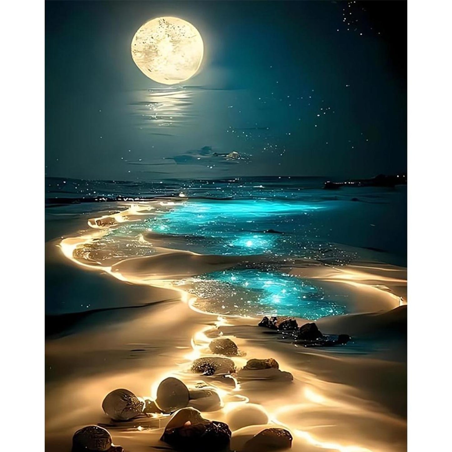 Fluorescent Beach - Full 11CT Stamped Cross Stitch 40x50CM - Yishu