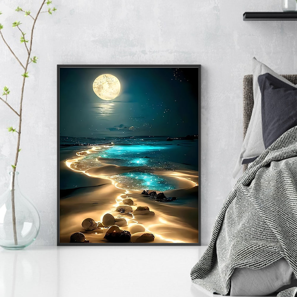 Fluorescent Beach - Full 11CT Stamped Cross Stitch 40x50CM - Yishu