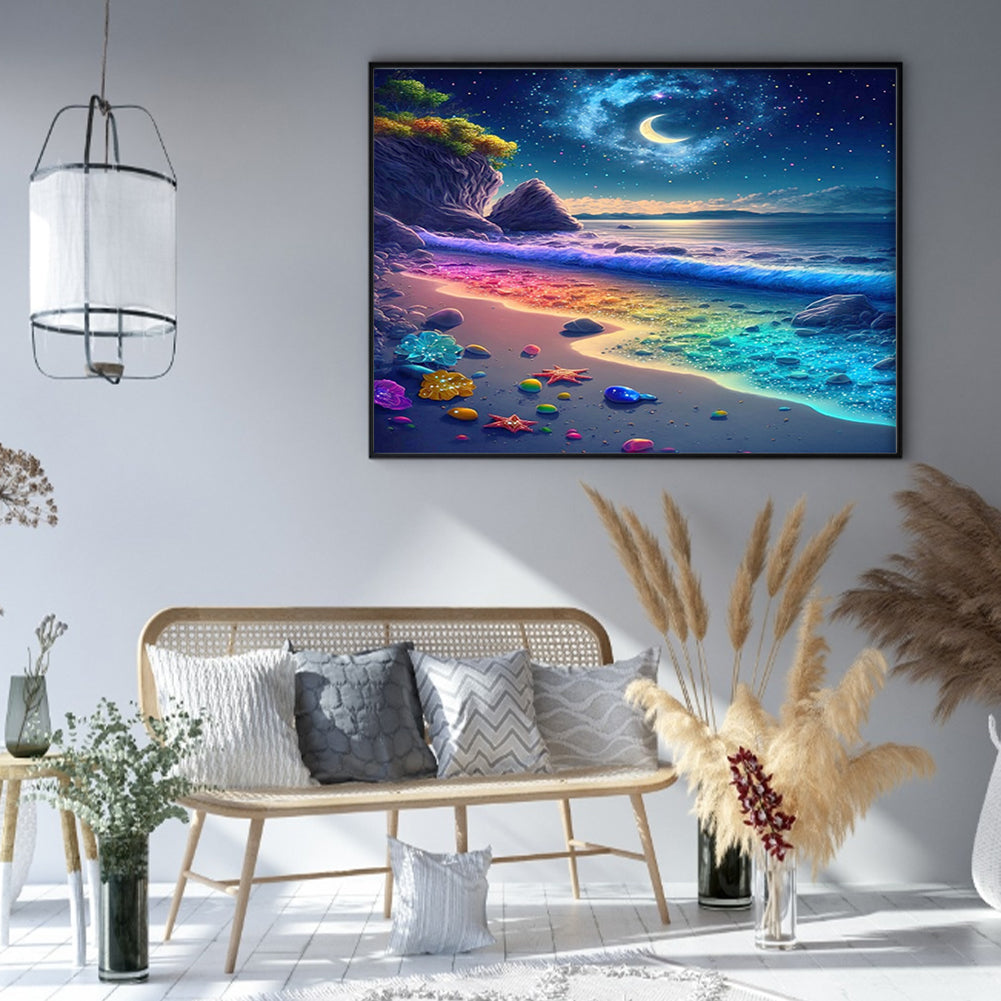 Colorful Waves And Beach - Full 11CT Stamped Cross Stitch 50x40CM - Yishu