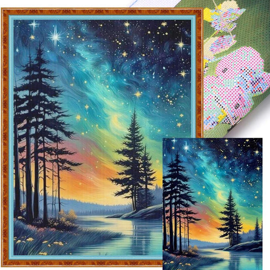 Colorful Starry Sky - Full 11CT Stamped Cross Stitch 40x53CM - Yishu