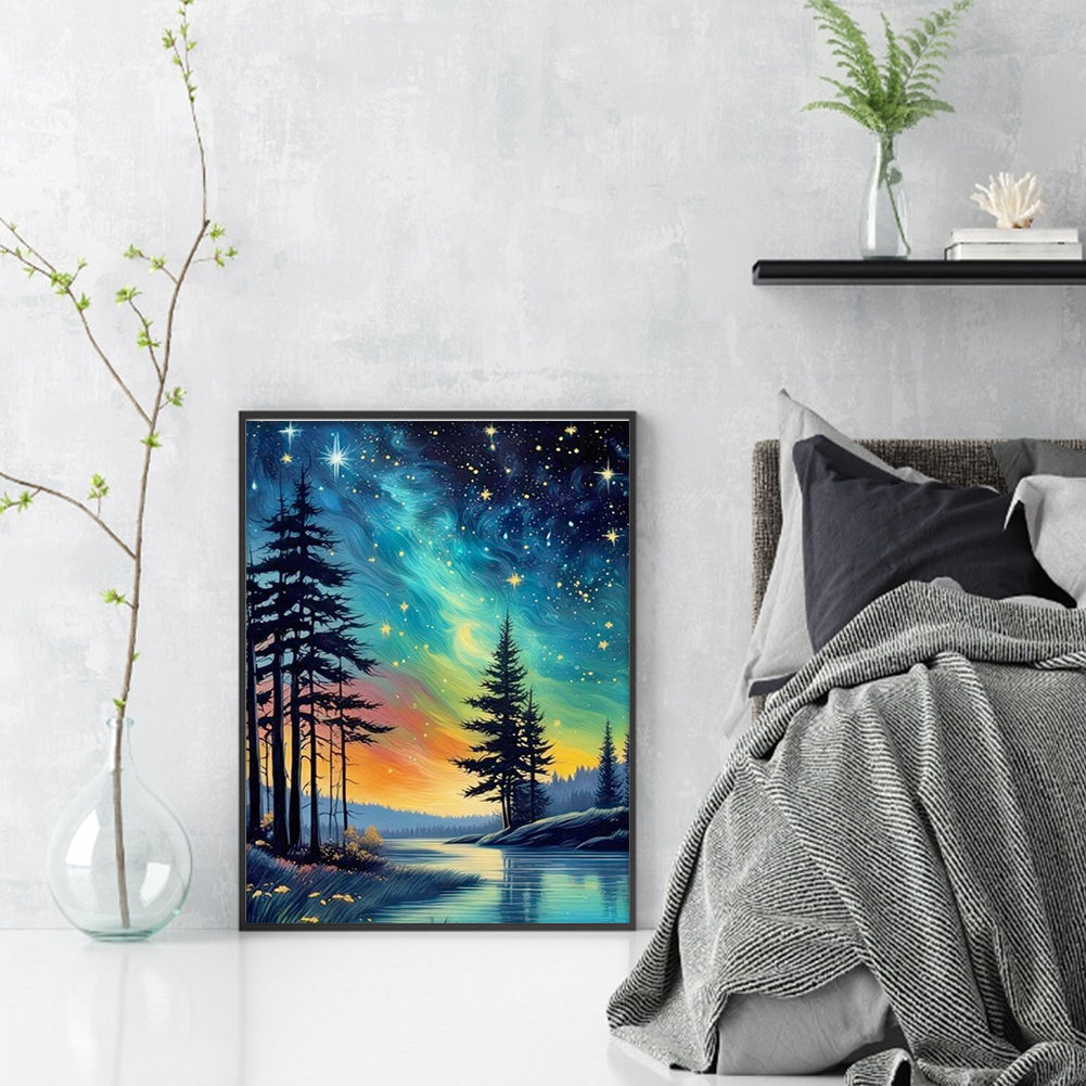 Colorful Starry Sky - Full 11CT Stamped Cross Stitch 40x53CM - Yishu