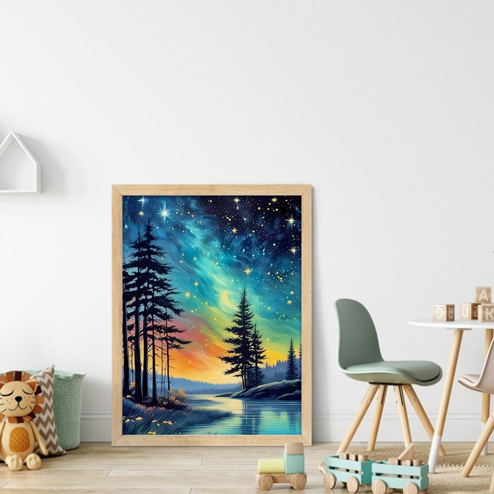 Colorful Starry Sky - Full 11CT Stamped Cross Stitch 40x53CM - Yishu